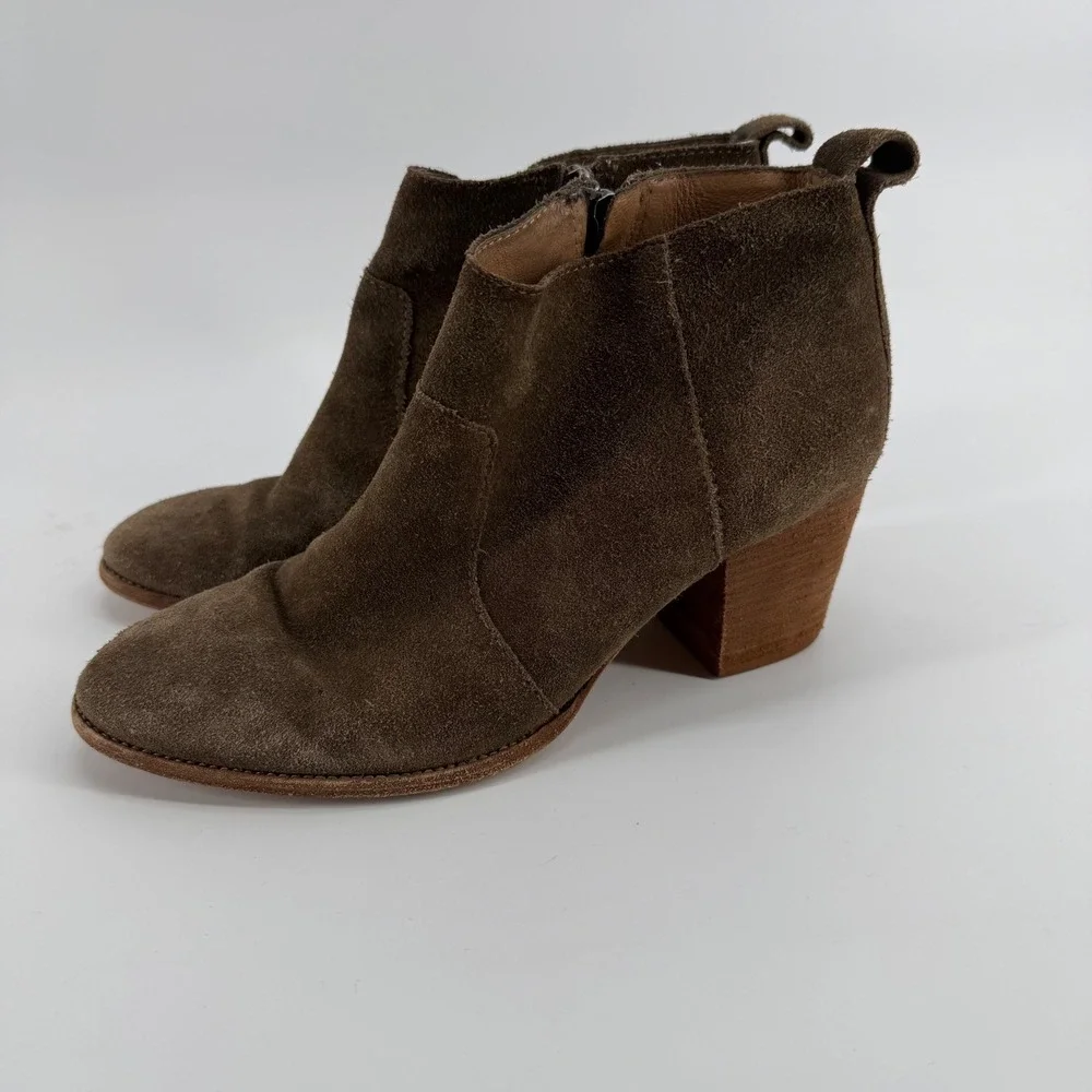 Madewell Women's 9 Brown Suede Ankle Boots‎ Stacked Block Heel Side Zip